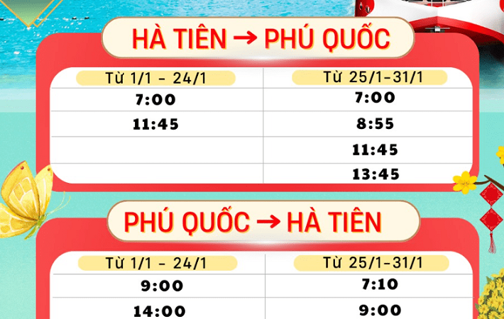 Thông Báo: Lịch Tàu Hà Tiên - Phú Quốc 1/2025